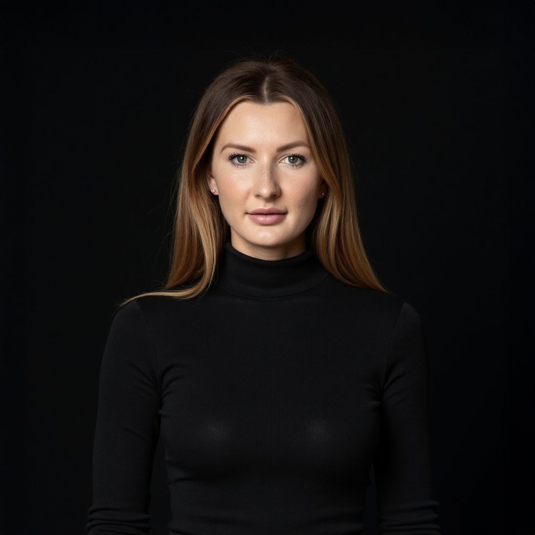 Brandi Leifso. Headshot of Brani Leifso wearing a black top and standing in front of a black backdrop.
