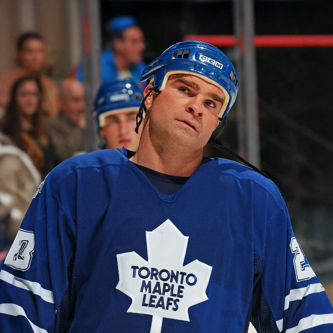 Tie Domi. Photo of Tie Domi on the ice, wearing a Toronto Maple Leafs uniform.
