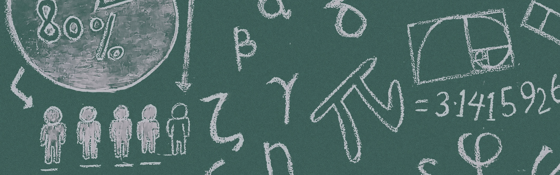 Decorative banner of a green chalkboard with white chalk written all over.