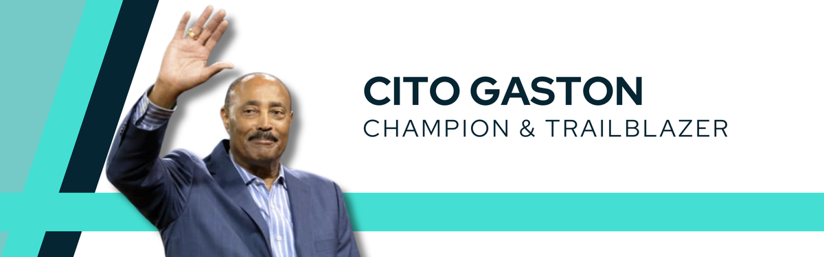 Decorative banner featuring an image of Cito Gaston, Toronto Blue Jays champion and former manager.