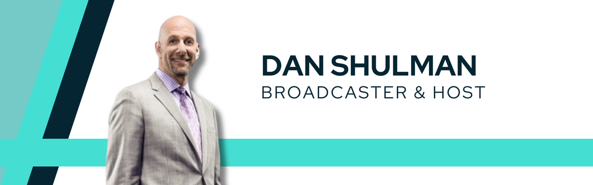 Decorative banner featuring an image of Dan Shulman, Toronto Blue Jays Broadcaster. The title reads "Dan Shulman Broadcaster & Host."